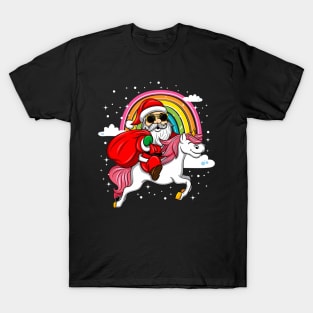 Christmas Santa Riding Unicorn Xmas Gifts For Lovers Who Love Rainbow Unicorns T-Shirt